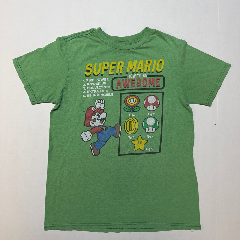 Super Mario How To Be Awesome Kids Large Green Graphic T-Shirt